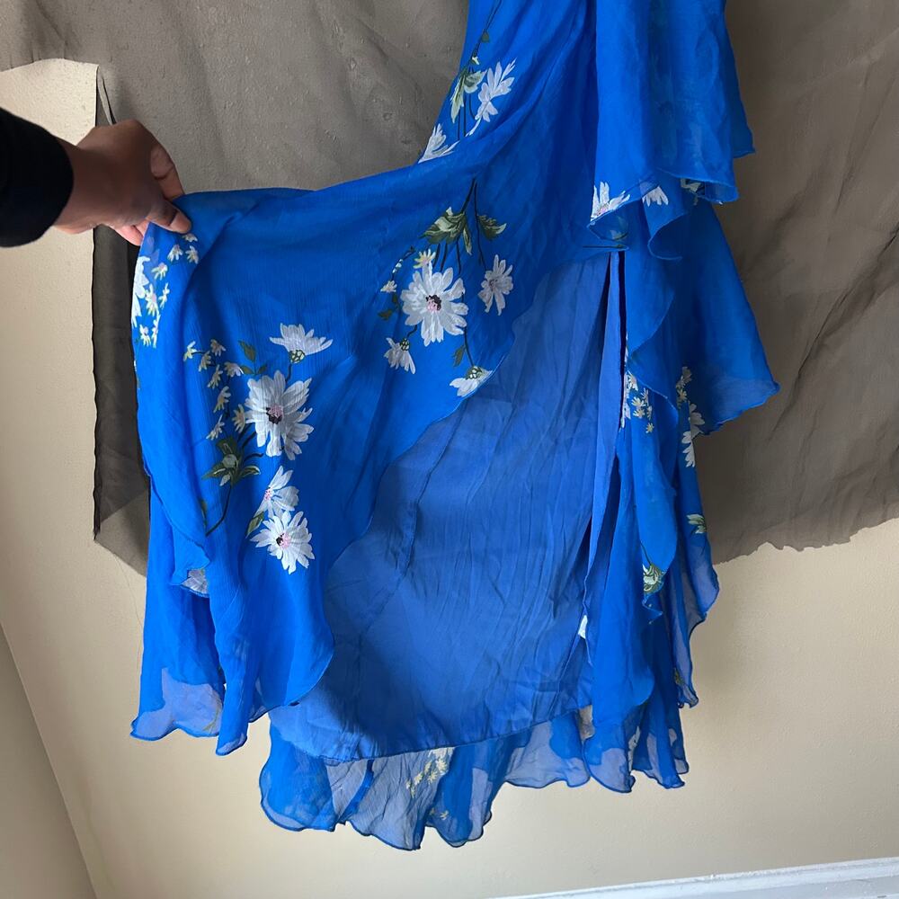 Asos Design Blue Ruffle Trim Dipped Hem Maxi Dress US Size 4 - Picture 4 of 14